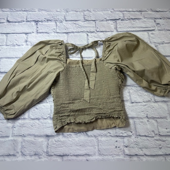 Wayf Tan Puff Sleeve Blouse. Coquette. Coquette Girl. Feminine. - Picture 6 of 8